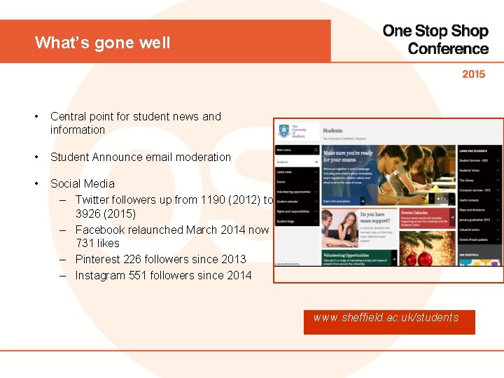 What’s gone well • Central point for student news and information • Student Announce