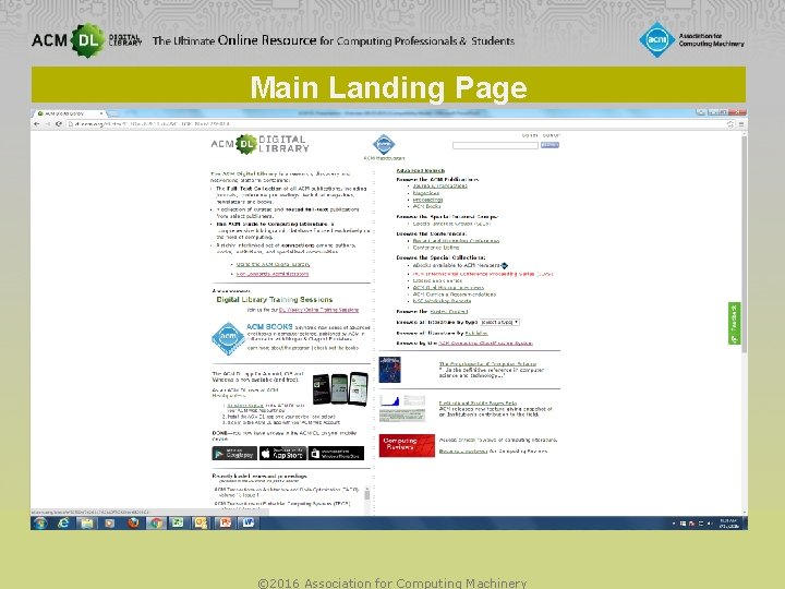 Main Landing Page © 2016 Association for Computing Machinery 