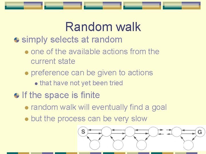 Random walk simply selects at random one of the available actions from the current