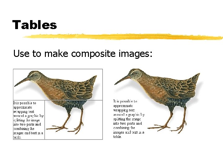 Tables Use to make composite images: 