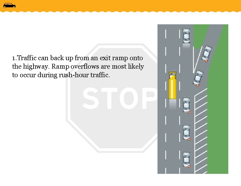 1. Traffic can back up from an exit ramp onto the highway. Ramp overflows