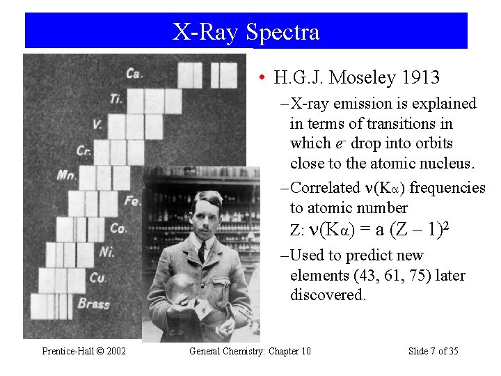 X-Ray Spectra • H. G. J. Moseley 1913 – X-ray emission is explained in