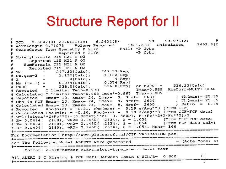 Structure Report for II 