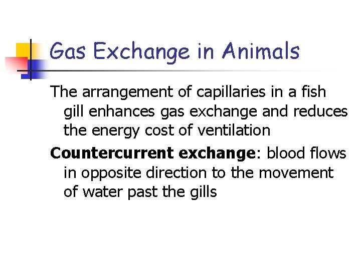 Gas Exchange in Animals The arrangement of capillaries in a fish gill enhances gas