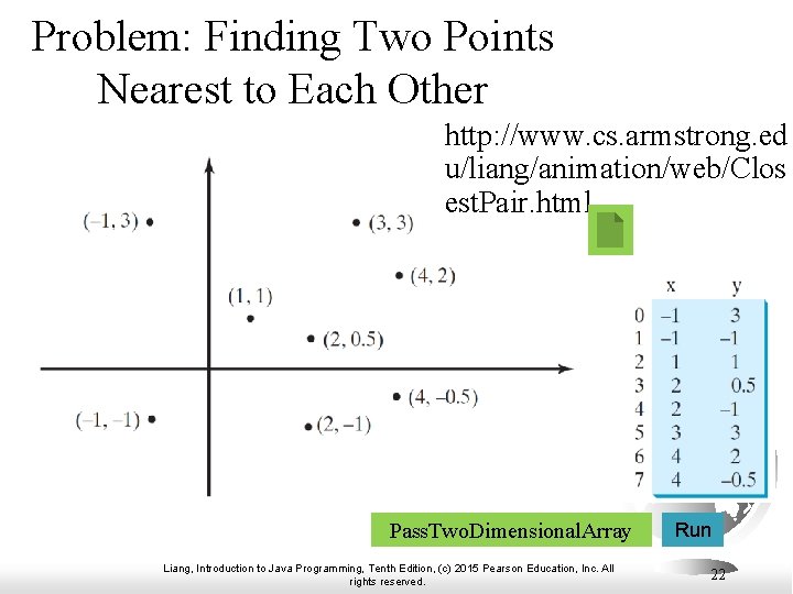 Problem: Finding Two Points Nearest to Each Other http: //www. cs. armstrong. ed u/liang/animation/web/Clos