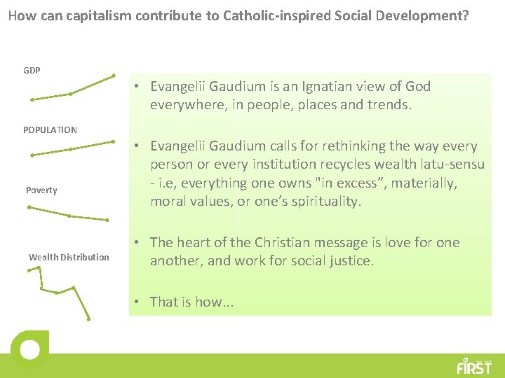 How can capitalism contribute to Catholic-inspired Social Development? GDP POPULATION Poverty Wealth Distribution •