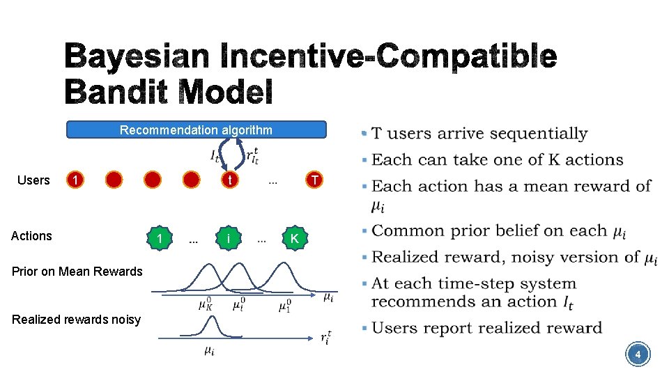 Recommendation algorithm Users 1 Actions t 1 § T i K Prior on Mean