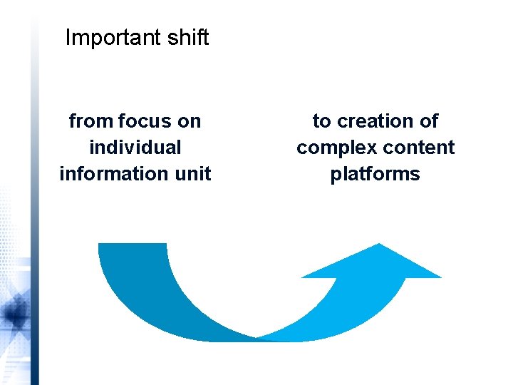 Important shift from focus on individual information unit to creation of complex content platforms