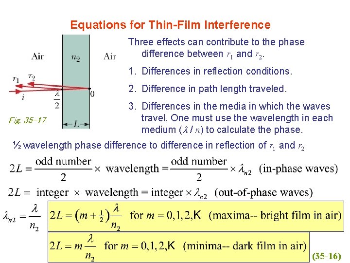 Equations for Thin-Film Interference Three effects can contribute to the phase difference between r