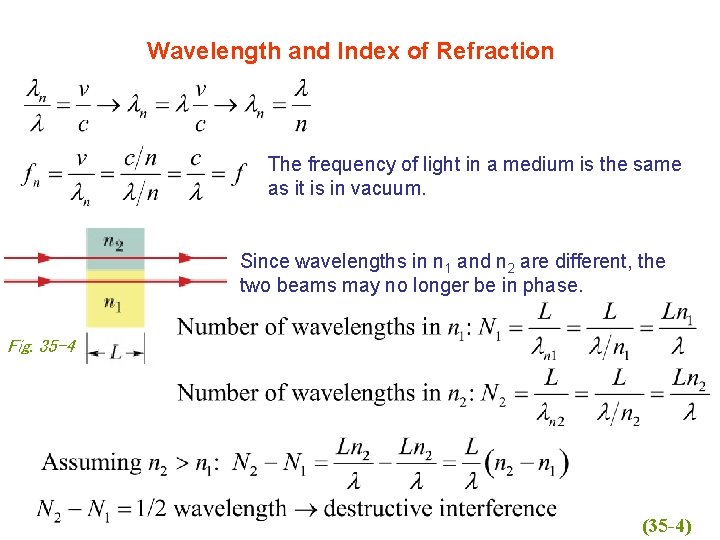 Wavelength and Index of Refraction The frequency of light in a medium is the