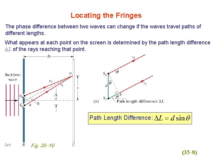 Locating the Fringes The phase difference between two waves can change if the waves