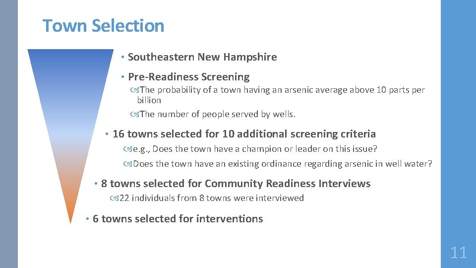 Town Selection • Southeastern New Hampshire • Pre-Readiness Screening The probability of a town