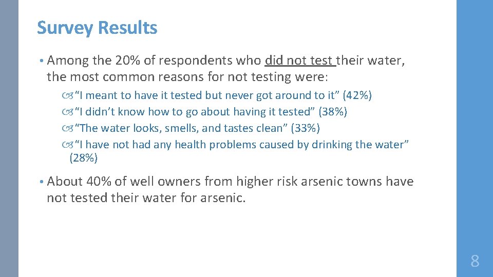 Survey Results • Among the 20% of respondents who did not test their water,