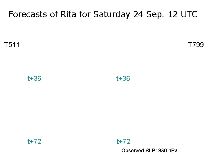 Forecasts of Rita for Saturday 24 Sep. 12 UTC T 511 T 799 t+36 Forecasts of Rita for Saturday 24 Sep. 12 UTC T 511 T 799 t+36