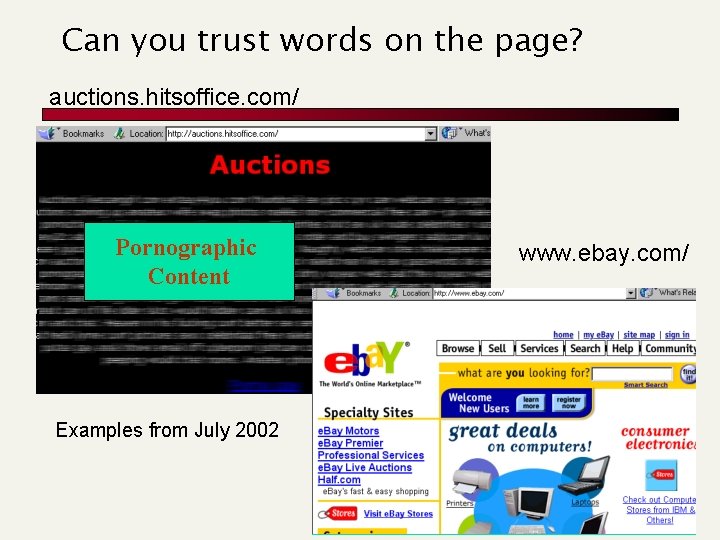 Can you trust words on the page? auctions. hitsoffice. com/ Pornographic Content Examples from
