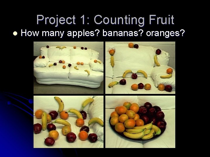 Project 1: Counting Fruit l How many apples? bananas? oranges? Project 1: Counting Fruit l How many apples? bananas? oranges?