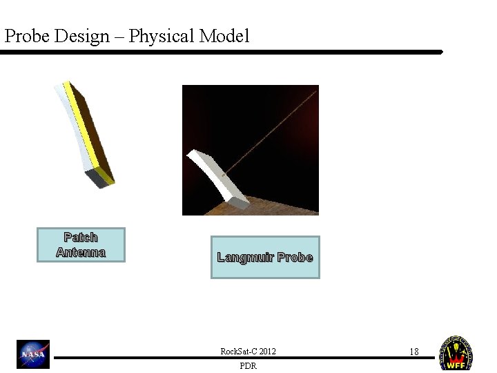 Probe Design – Physical Model Patch Antenna Langmuir Probe Rock. Sat-C 2012 PDR 18