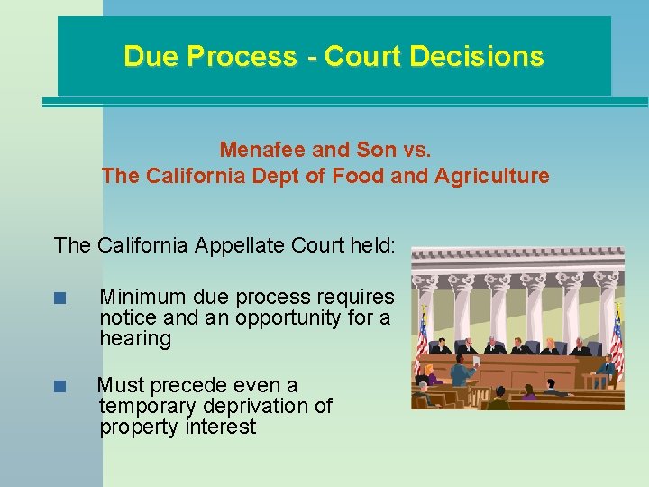 Due Process - Court Decisions Menafee and Son vs. The California Dept of Food