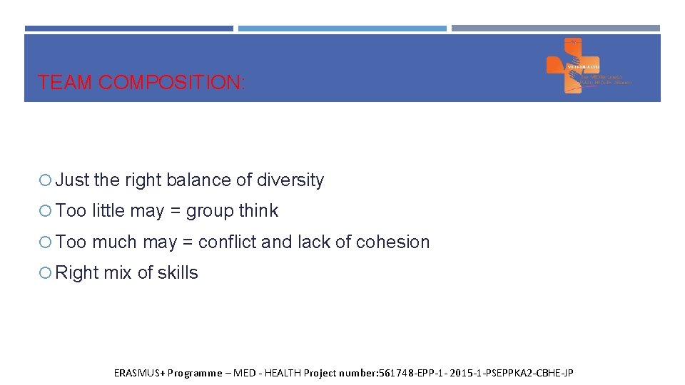 TEAM COMPOSITION: Just the right balance of diversity Too little may = group think
