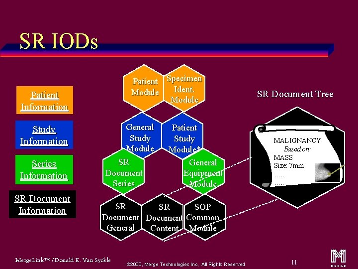 SR IODs Patient Specimen Ident. Module Patient Information Study Information Series Information SR Document