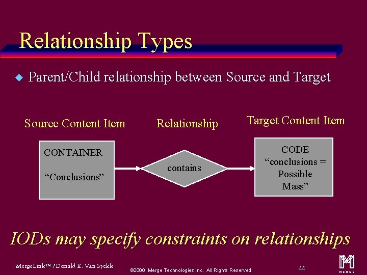 Relationship Types u Parent/Child relationship between Source and Target Source Content Item Relationship Target