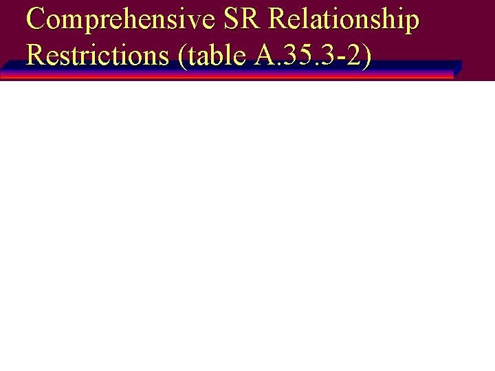 Comprehensive SR Relationship Restrictions (table A. 35. 3 -2) Merge. Link™ / Donald E.