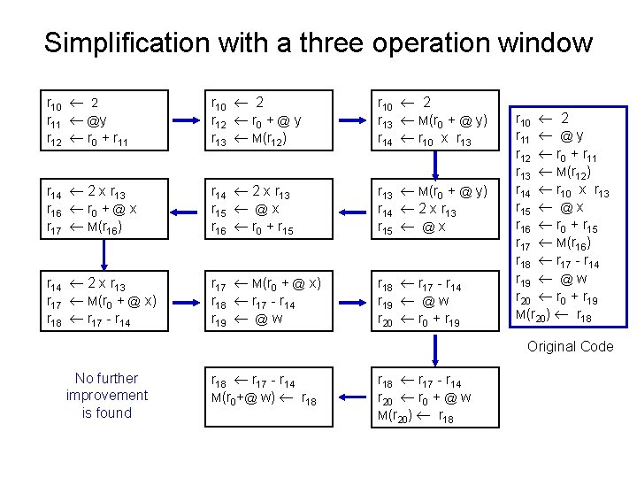 Simplification with a three operation window r 10 2 r 11 @y r 12