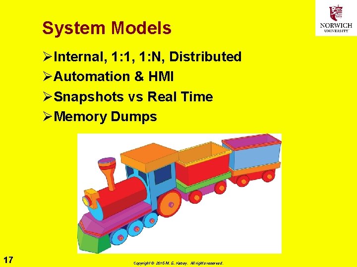 System Models ØInternal, 1: 1, 1: N, Distributed ØAutomation & HMI ØSnapshots vs Real