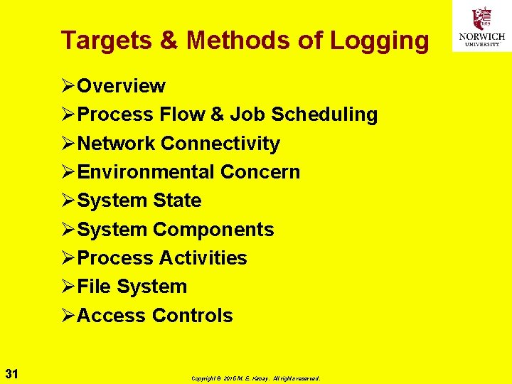 Targets & Methods of Logging ØOverview ØProcess Flow & Job Scheduling ØNetwork Connectivity ØEnvironmental