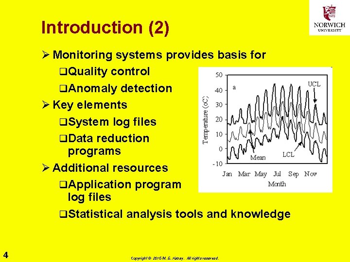 Introduction (2) Ø Monitoring systems provides basis for q. Quality control q. Anomaly detection