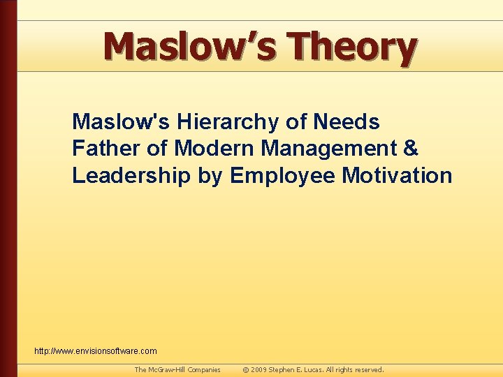 Maslow’s Theory Maslow's Hierarchy of Needs Father of Modern Management & Leadership by Employee