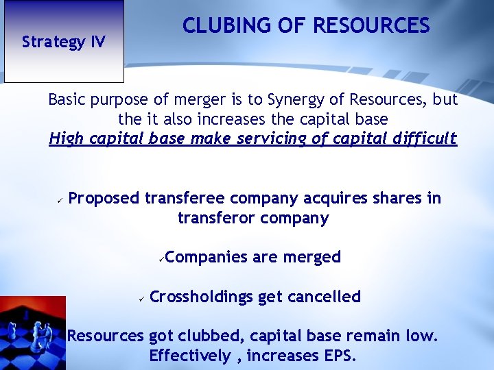 CLUBING OF RESOURCES Strategy IV Basic purpose of merger is to Synergy of Resources,