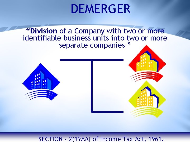 DEMERGER “Division of a Company with two or more identifiable business units into two