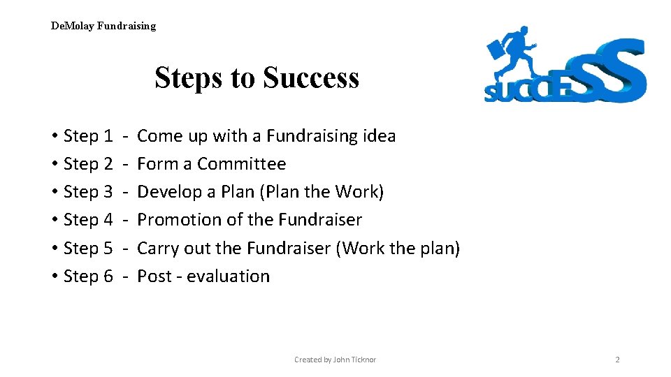 De. Molay Fundraising Steps to Success • Step 1 • Step 2 • Step