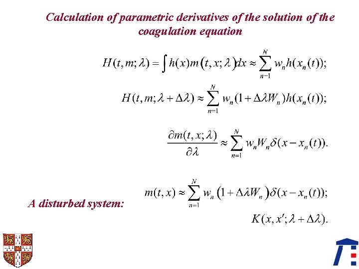 Calculation of parametric derivatives of the solution of the coagulation equation A disturbed system: