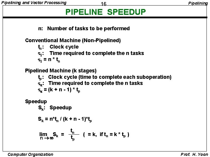 Pipelining and Vector Processing 16 Pipelining PIPELINE SPEEDUP n: Number of tasks to be