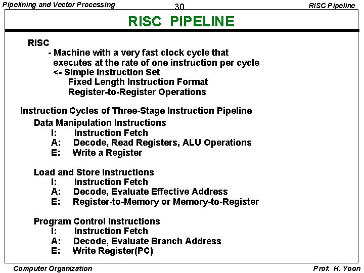 Pipelining and Vector Processing 30 RISC Pipeline RISC PIPELINE RISC - Machine with a
