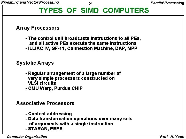 Pipelining and Vector Processing 9 Parallel Processing TYPES OF SIMD COMPUTERS Array Processors -