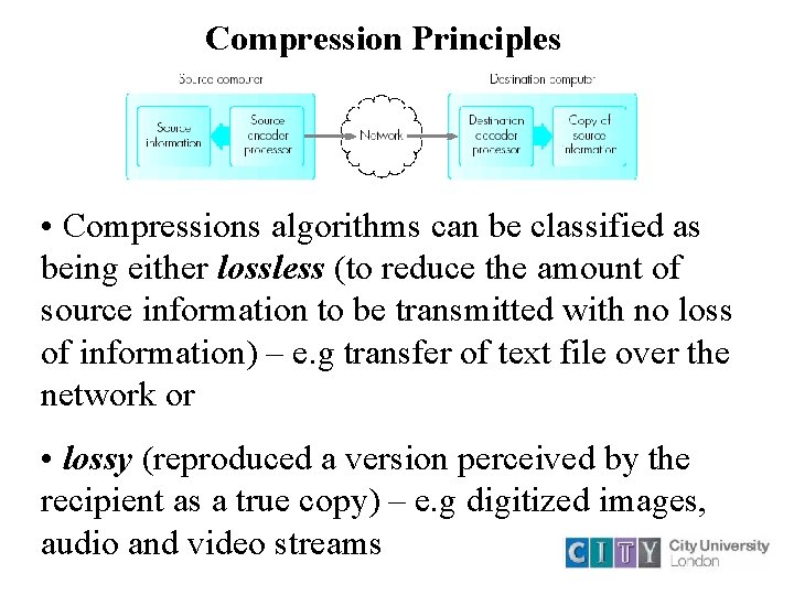 Compression Principles • Compressions algorithms can be classified as being either lossless (to reduce Compression Principles • Compressions algorithms can be classified as being either lossless (to reduce