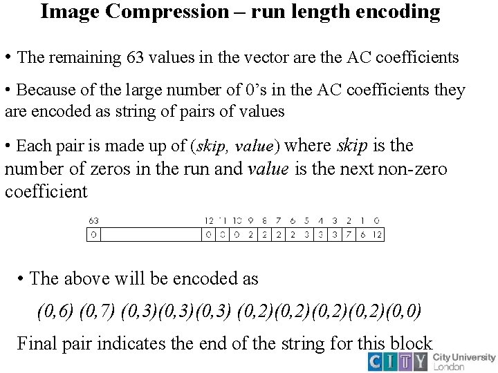 Image Compression – run length encoding • The remaining 63 values in the vector