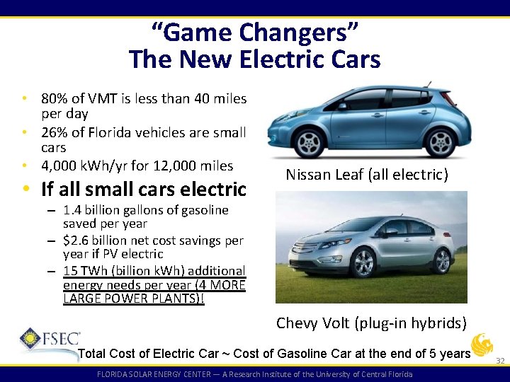 “Game Changers” The New Electric Cars • 80% of VMT is less than 40