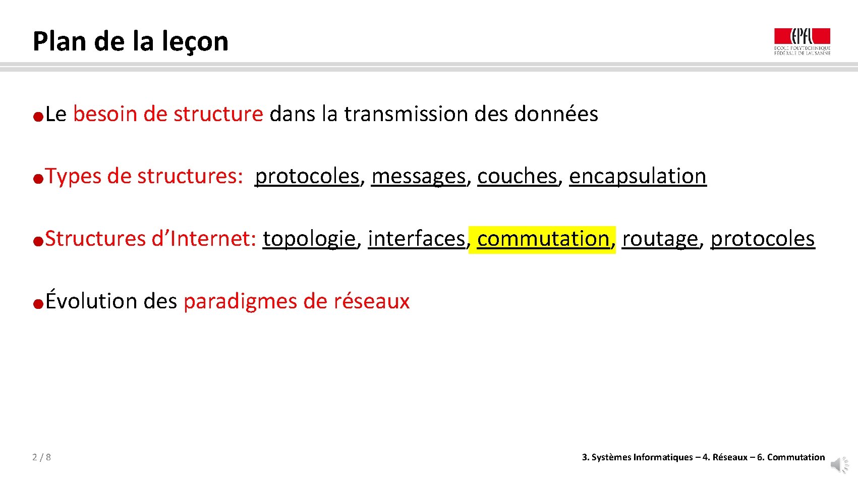 Plan de la leçon Le besoin de structure dans la transmission des données ●