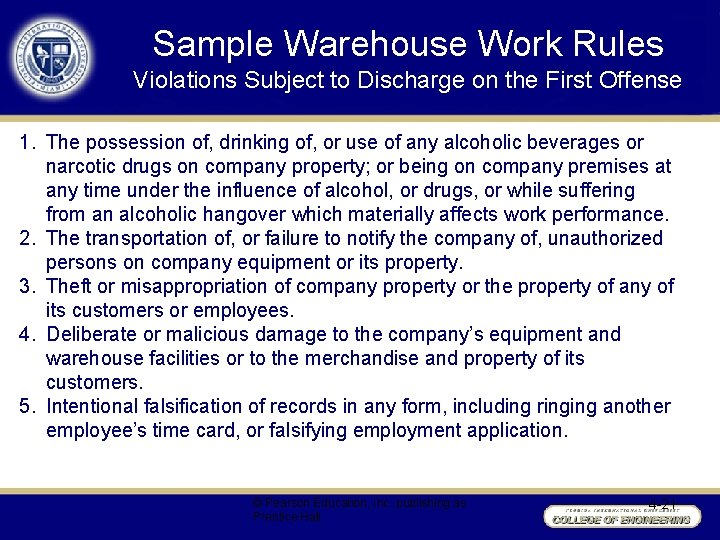 Sample Warehouse Work Rules Violations Subject to Discharge on the First Offense 1. The