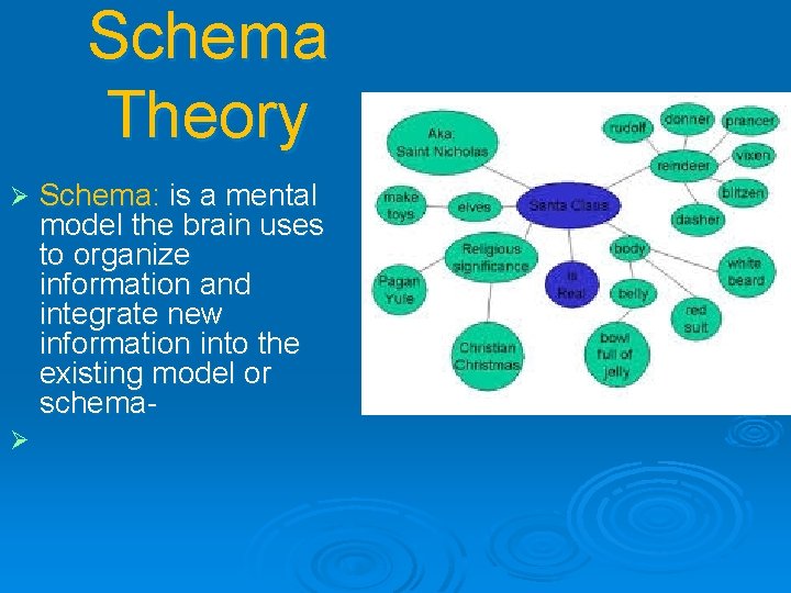 Schema Theory Ø Ø Schema: is a mental model the brain uses to organize
