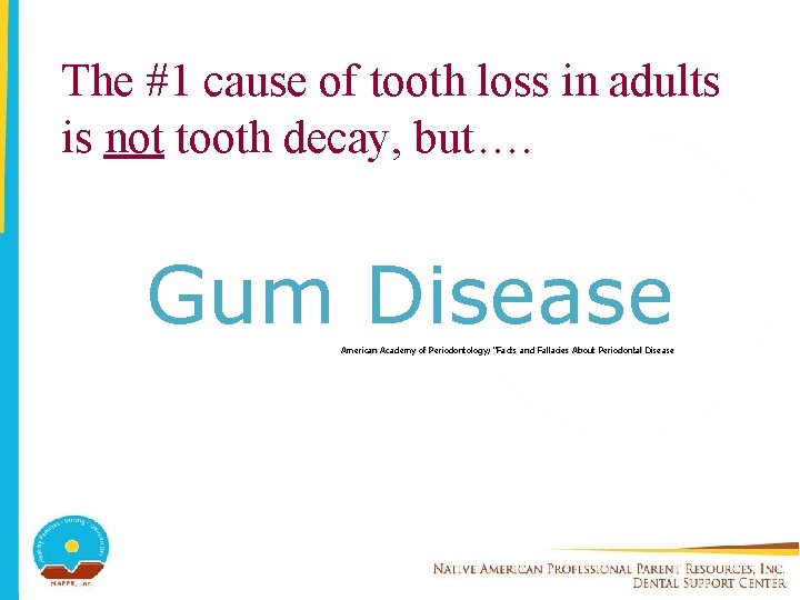 The #1 cause of tooth loss in adults is not tooth decay, but…. Gum