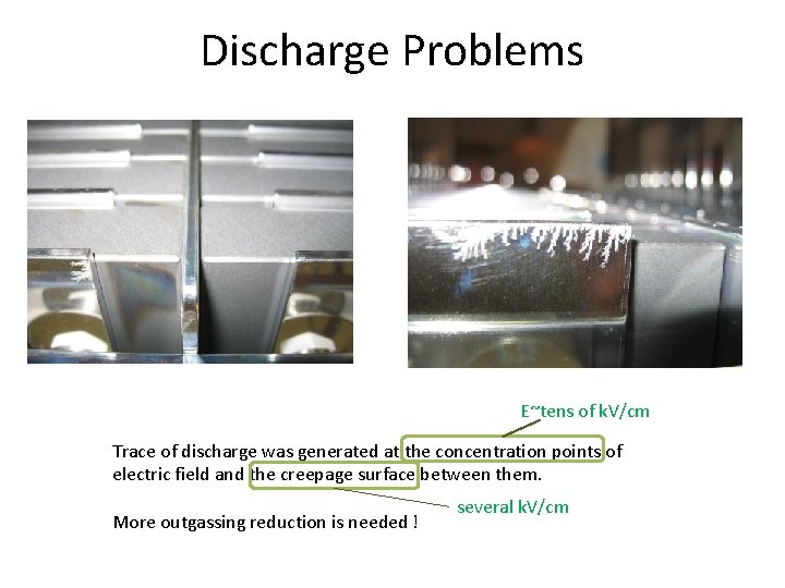 Discharge Problems E~tens of k. V/cm Trace of discharge was generated at the concentration