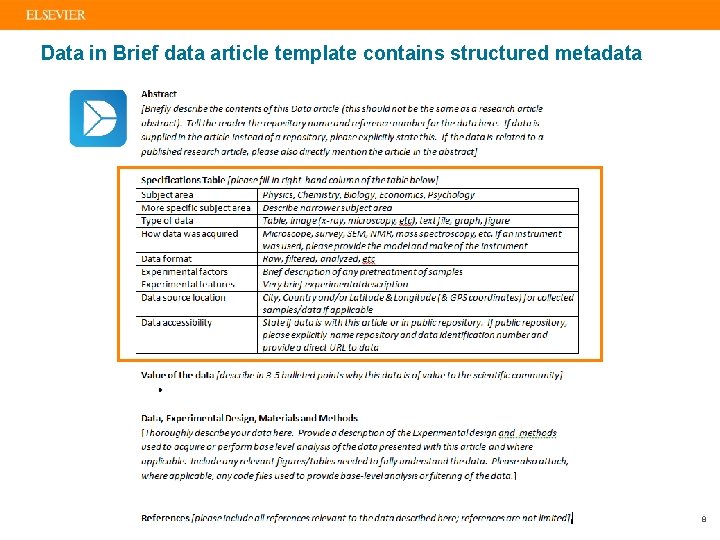 Data in Brief data article template contains structured metadata 8 