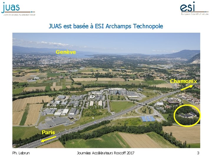 JUAS est basée à ESI Archamps Technopole Genève Chamonix Paris Ph. Lebrun Journées Accélérateurs