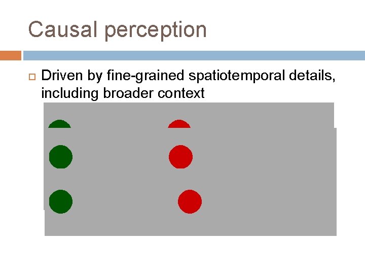 Causal perception Driven by fine-grained spatiotemporal details, including broader context 