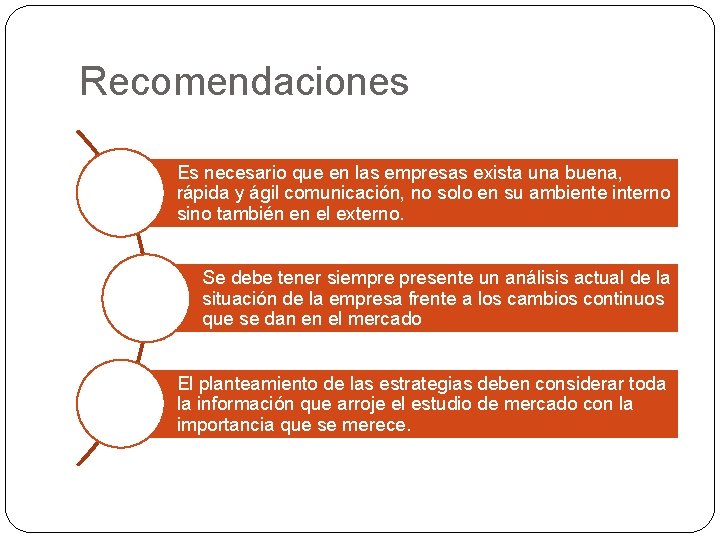 Recomendaciones Es necesario que en las empresas exista una buena, rápida y ágil comunicación,